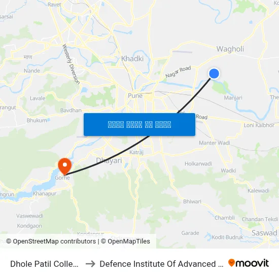 धोले पाटिल कॉलेज खराडी to रक्षा उन्नत प्रौद्योगिकी संस्थान map