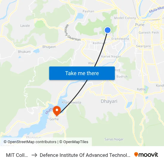 एमआईटी कॉलेज to रक्षा उन्नत प्रौद्योगिकी संस्थान map