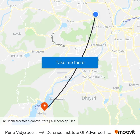 Pune Vidyapeeth Press to रक्षा उन्नत प्रौद्योगिकी संस्थान map