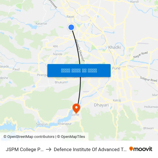 जेएसपीएम कॉलेज पुनावले to रक्षा उन्नत प्रौद्योगिकी संस्थान map