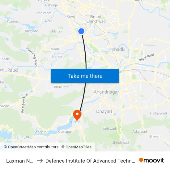 लक्ष्मण नगर to रक्षा उन्नत प्रौद्योगिकी संस्थान map
