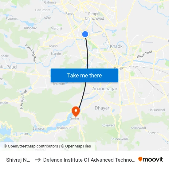 शिवराज नगर to रक्षा उन्नत प्रौद्योगिकी संस्थान map