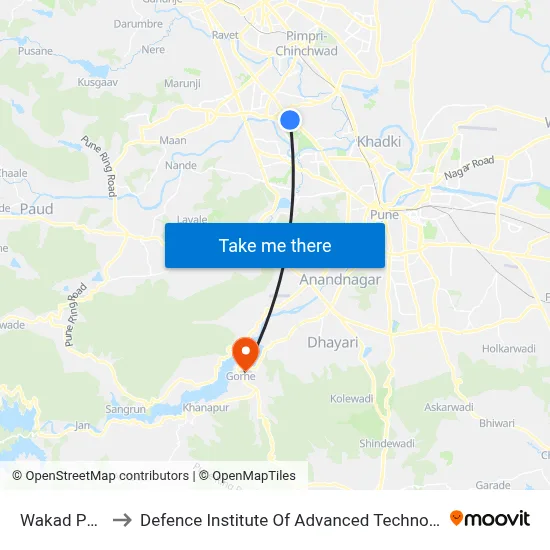वाकड़ फाटा to रक्षा उन्नत प्रौद्योगिकी संस्थान map