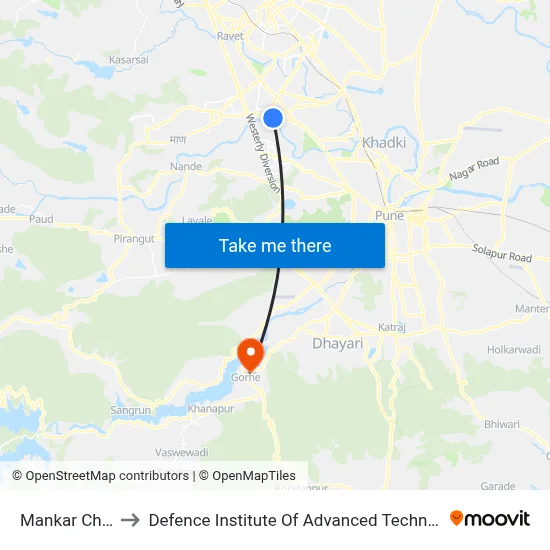 मानकर चौक to रक्षा उन्नत प्रौद्योगिकी संस्थान map