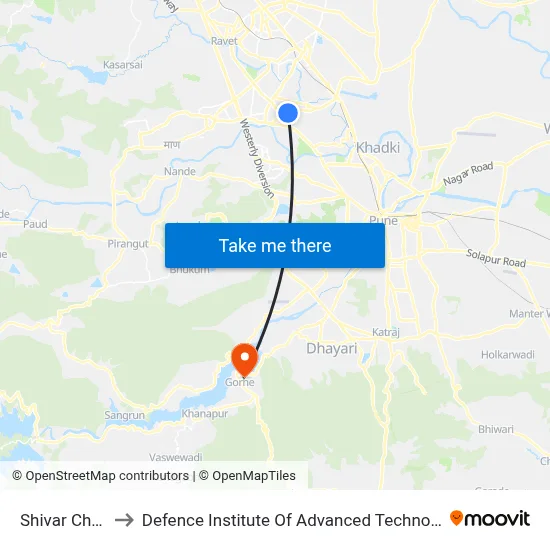 शिवार चौक to रक्षा उन्नत प्रौद्योगिकी संस्थान map