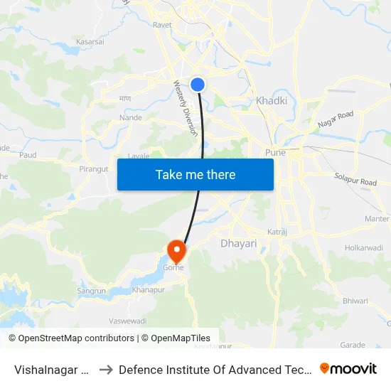 विशालनगर कॉर्नर to रक्षा उन्नत प्रौद्योगिकी संस्थान map