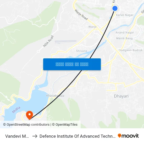 Vandevi Mandir to Defence Institute Of Advanced Technology Diat map