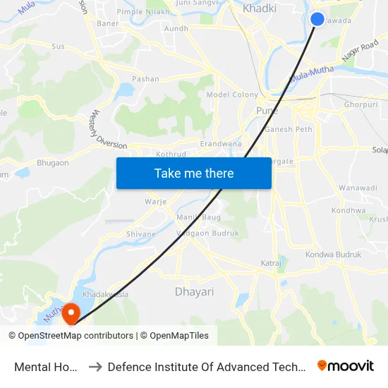 मानसिक अस्पताल to रक्षा उन्नत प्रौद्योगिकी संस्थान map
