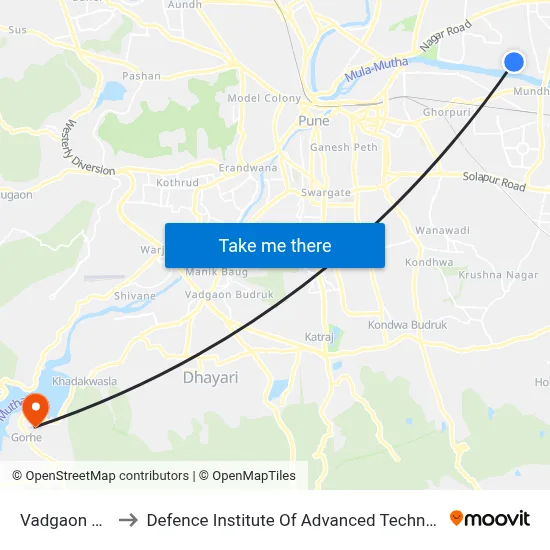 वडगाव शेरी to रक्षा उन्नत प्रौद्योगिकी संस्थान map