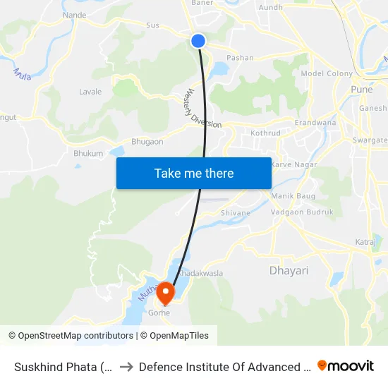 सुसखिंद फाटा (सस रोड) to रक्षा उन्नत प्रौद्योगिकी संस्थान map