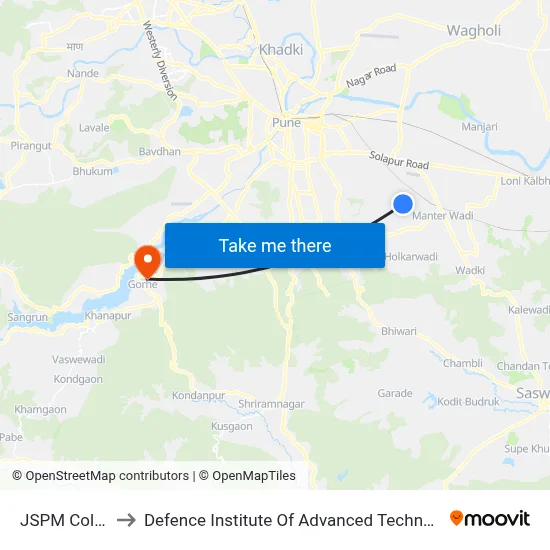 जेएसपीएम कॉलेज to रक्षा उन्नत प्रौद्योगिकी संस्थान map