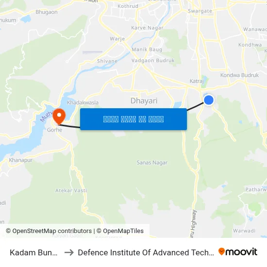 कदम बंगलो to रक्षा उन्नत प्रौद्योगिकी संस्थान map