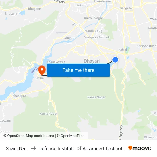 शनि नगर to रक्षा उन्नत प्रौद्योगिकी संस्थान map