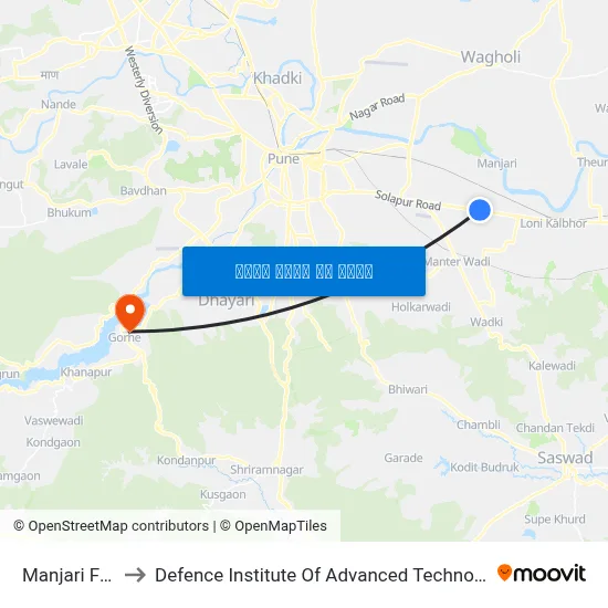मांजरी फार्म to रक्षा उन्नत प्रौद्योगिकी संस्थान map