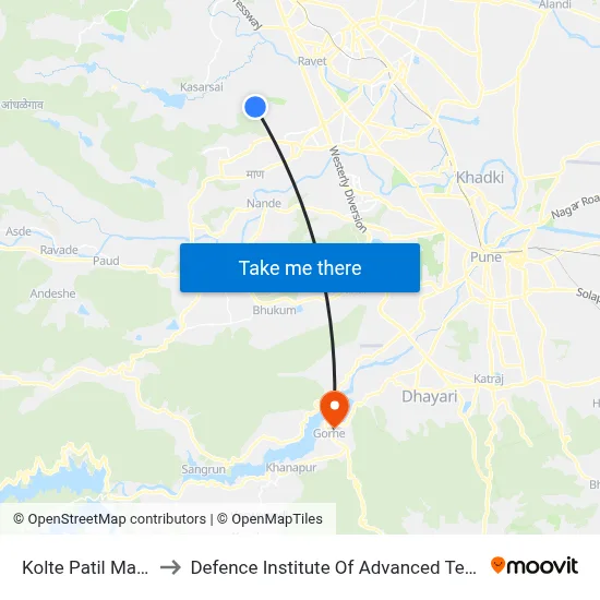 कोल्टे पाटिल मेन गेट to रक्षा उन्नत प्रौद्योगिकी संस्थान map