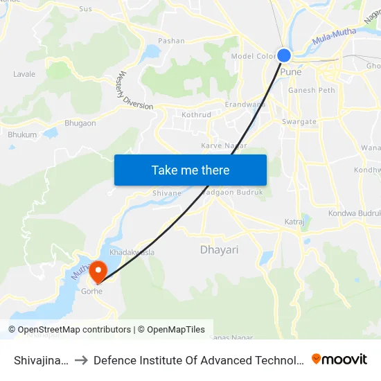 शिवाजीनगर to रक्षा उन्नत प्रौद्योगिकी संस्थान map