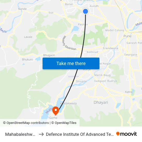 महाबलेश्वर होटल to रक्षा उन्नत प्रौद्योगिकी संस्थान map