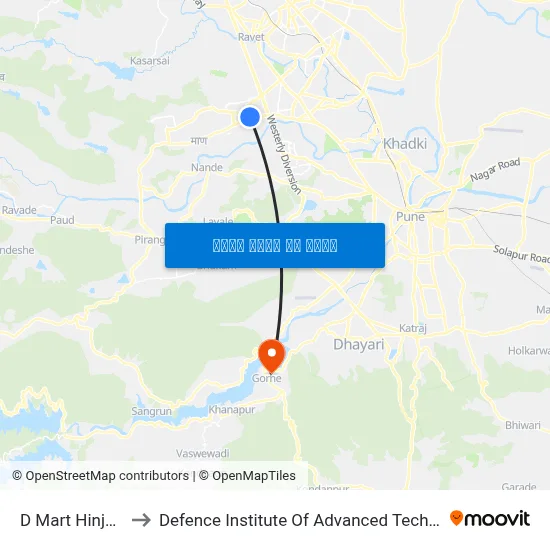 डी मार्ट हिंजवाड़ी to रक्षा उन्नत प्रौद्योगिकी संस्थान map