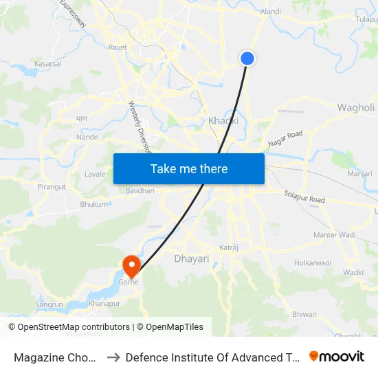 मैगज़ीन चौक बीआरटीएस to रक्षा उन्नत प्रौद्योगिकी संस्थान map
