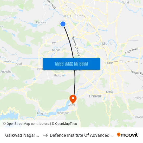 गायकवाड नगर पुनावले to रक्षा उन्नत प्रौद्योगिकी संस्थान map