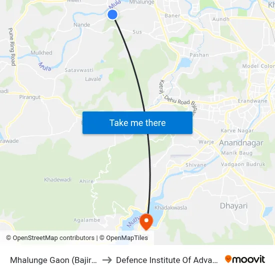 म्हालुंगे गाव (बाजीराव पडाले चौक) to रक्षा उन्नत प्रौद्योगिकी संस्थान map