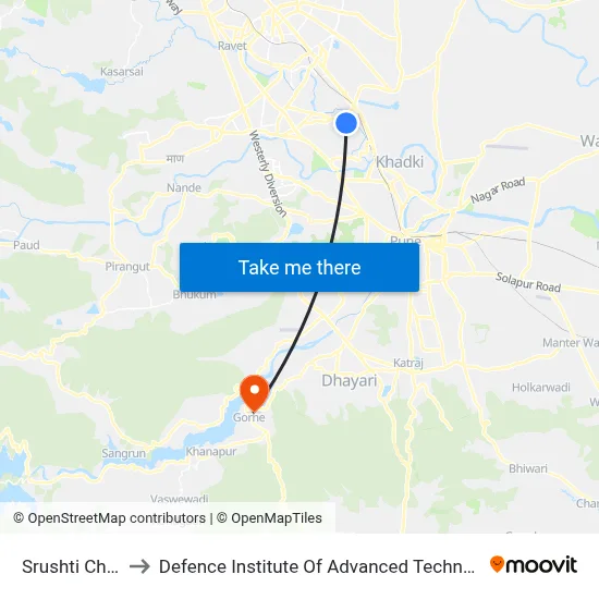सृष्टि चौक to रक्षा उन्नत प्रौद्योगिकी संस्थान map