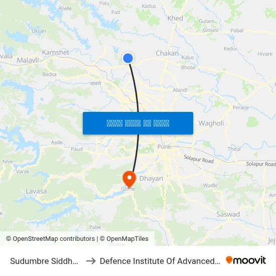 सुदुंबरे सिद्धांत कॉलेज to रक्षा उन्नत प्रौद्योगिकी संस्थान map