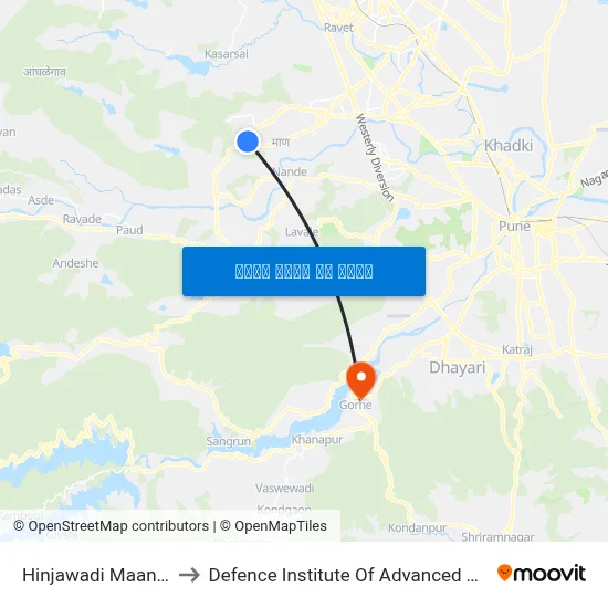हिंजवाड़ी मान फेज 3 to रक्षा उन्नत प्रौद्योगिकी संस्थान map