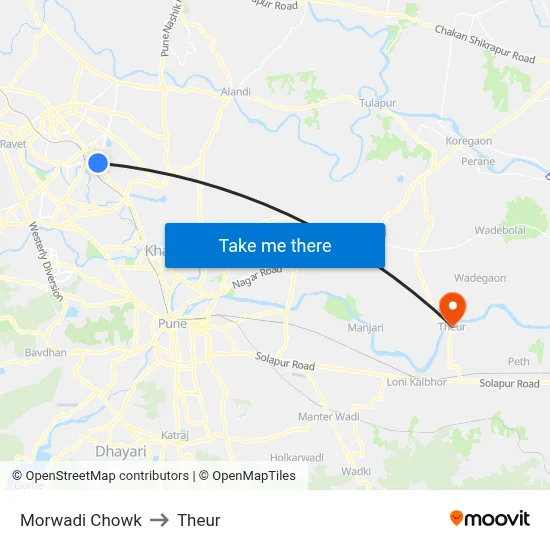 मोरवाडी चौक to थेउर map
