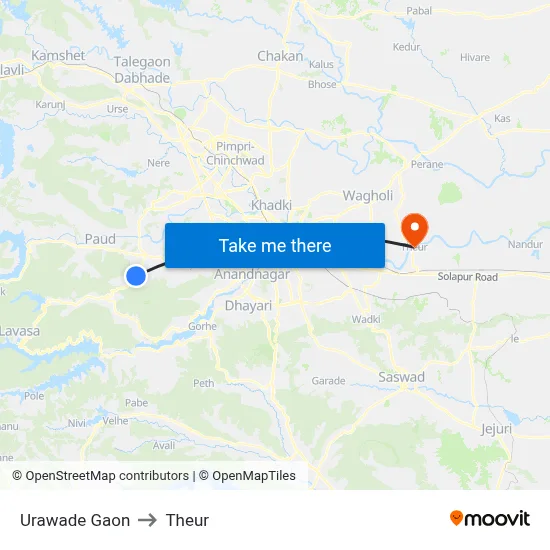 उरवडे गाव to थेउर map