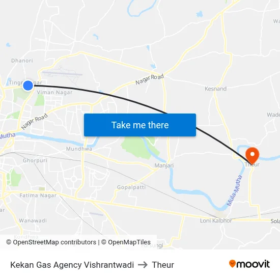 Kekan Gas Agency Vishrantwadi to थेउर map