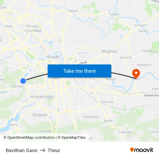 बावधन गाव to थेउर map