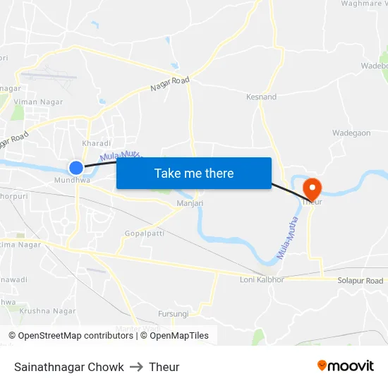 साईनाथनगर चौक to थेउर map