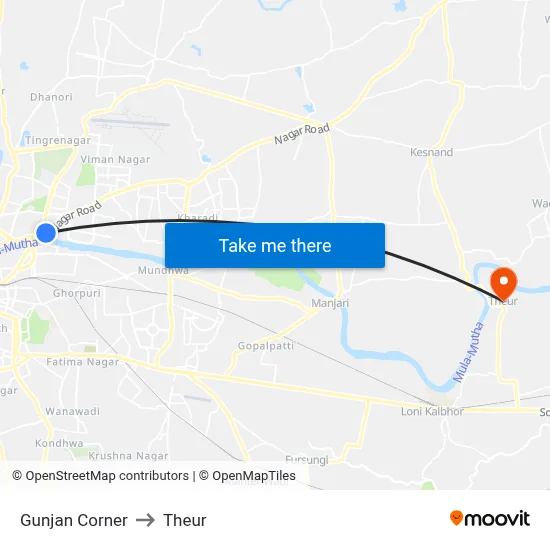 गुंजन कॉर्नर to थेउर map