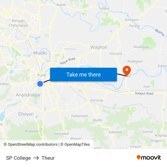 एसपी कॉलेज to थेउर map
