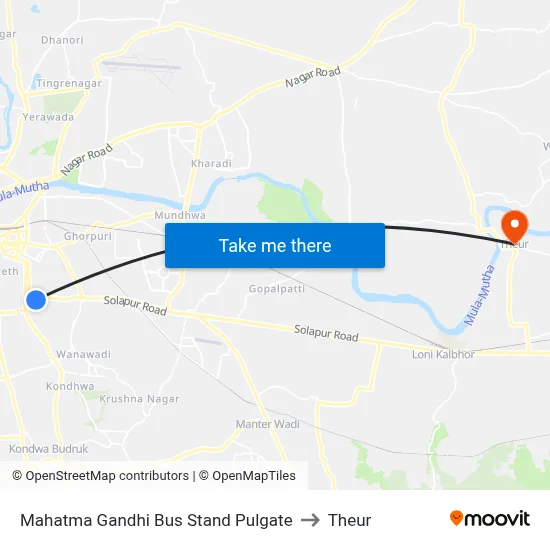 महात्मा गांधी बस स्टैंड पुलगेट to थेउर map