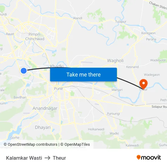 कलामकर वस्ती to थेउर map