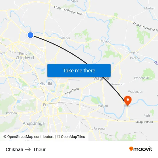 चिखली to थेउर map