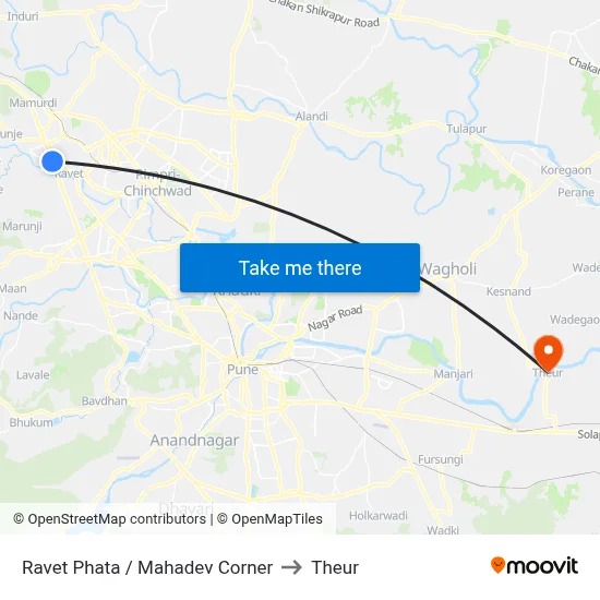 रावेत फाटा / महादेव कॉर्नर to थेउर map
