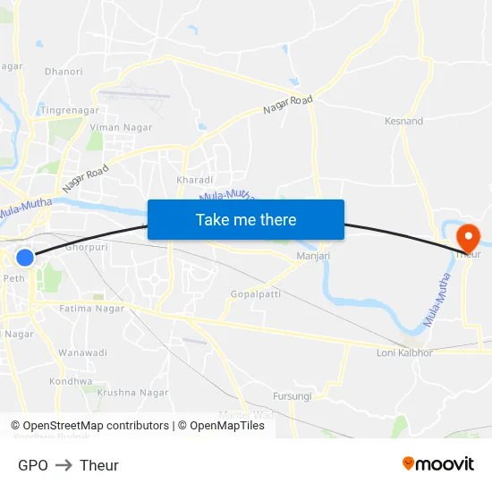 जीपीओ to थेउर map