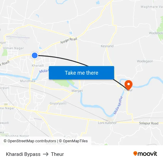 खराडी बाईपास to थेउर map