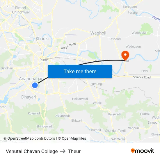 वेणूताई चव्हाण कॉलेज to थेउर map