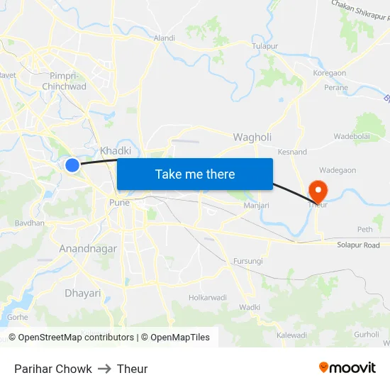 परिहार चौक to थेउर map