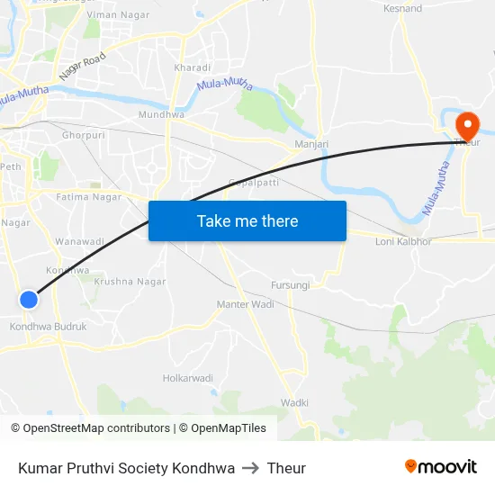 कुमार पृथ्वी सोसायटी कोंढवा to थेउर map