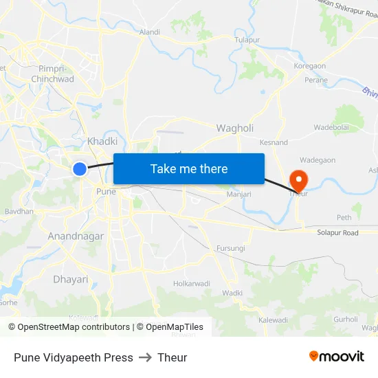 Pune Vidyapeeth Press to थेउर map
