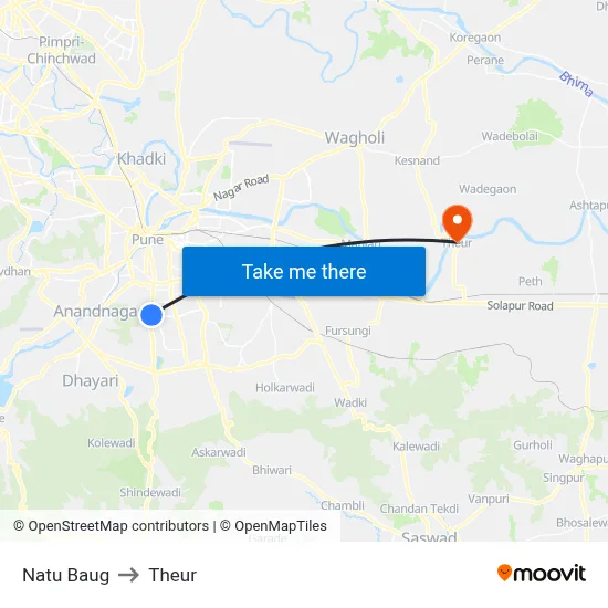 नातू बाग to थेउर map