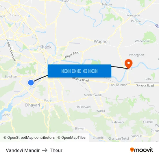 वंदेवी मंदिर to थेउर map