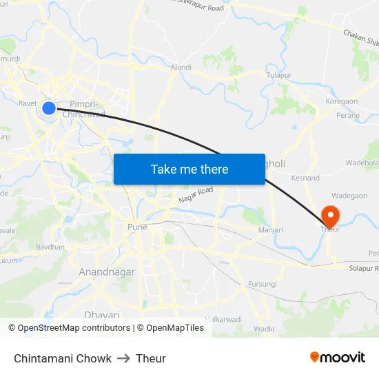 चिंतामणि चौक to थेउर map