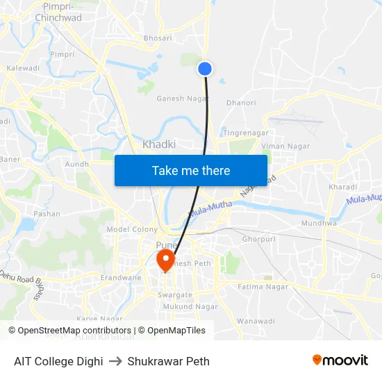 एआईटी कॉलेज दिघी to शुक्रवार पेठ map