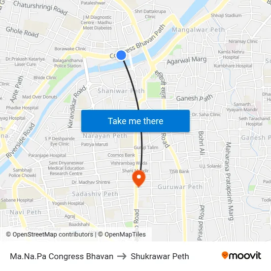 Ma.Na.Pa Congress Bhavan to Shukrawar Peth map